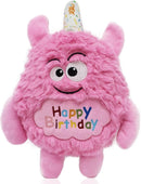 Monster Dog Birthday Toy for Gifts – Stuffed Pink Plush Dog Toy with Squeaker