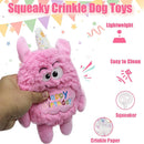 Monster Dog Birthday Toy for Gifts – Stuffed Pink Plush Dog Toy with Squeaker