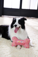 Style Dog Birthday Toy Gift – 10-Inch Pink Squeaky Bone Cake Plush Toy