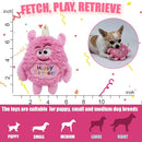 Monster Dog Birthday Toy for Gifts – Stuffed Pink Plush Dog Toy with Squeaker