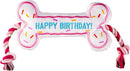 Birthday Bone Dog Toy – Pink Plush Squeaky Tug Rope Toy for Small & Medium Dogs