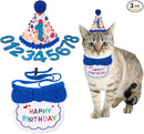 Cat Birthday Hat & Bandana Set – Blue Birthday Boy Kitten Party Outfit